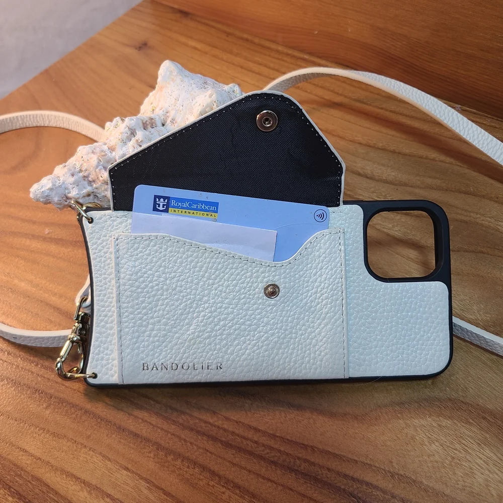 Bandolier Hailey Ivory Leather With Gold Phone Case with Cross Body Strap